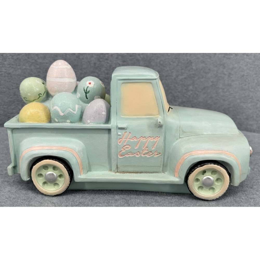 Vintage Style Easter Truck Decor Pastel Pickup with Eggs Spring Farmhouse Tablet